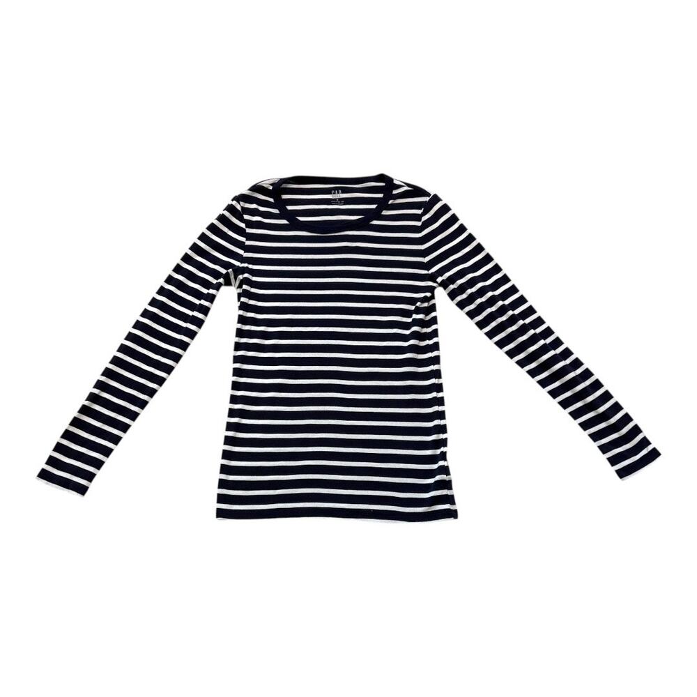 GAP Long Sleeve Tee - Medium - Navy White Stripe - Classic Preppy T-Shirt Basic